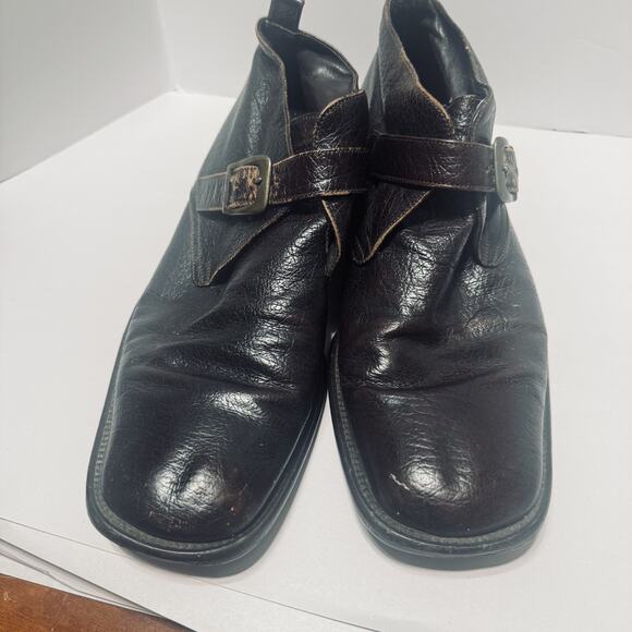 David & Joan Vintage Handmade Brown Leather Loafers Italy Monk Strap Mens 9.5 main image 5